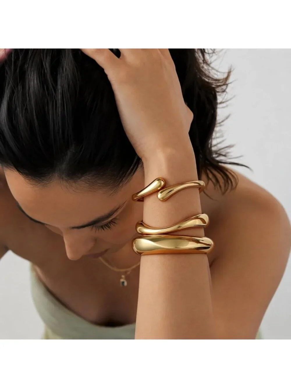 Trendy Chunky Gold Bangle Bracelets Set | 14K Gold Plated Cuff Jewelry Gift